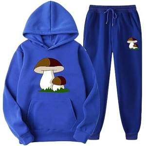 Tuianres Men's Tracksuit 2 Piece Hooded Mushroom Print Athletic Sweatsuits Casual Running Jogging Sport Suit Travel Sets