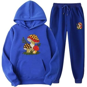 Tuianres Men's Tracksuits Set Long Sleeve Causal Mushroom Print Hoodies Running Sports Sweatsuit For Men 2 Piece Outfits