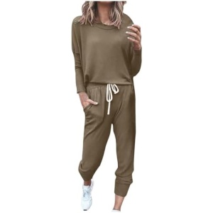 Tuianres Sweatsuits For Women Sets 2 Piece Outfits Fall Fashion Casual Solid Color Long Sleeve Shirt And Pants Lounge Sets