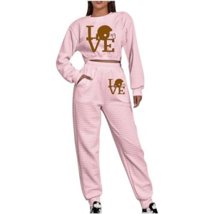 Tuianres Women's 2023 Fall 2 Piece Outfits Long Sleeve Letter Print Crop Sweatsuit With Jogger Pants Lounge Sets With Pockets