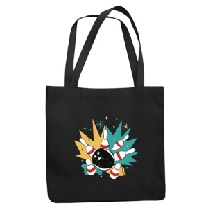 Unique Bowling Sports Gifts for Everyone Retro Pins and Bowling Ball Home Decoration Navy Black Multicolor Canvas Tote Bag
