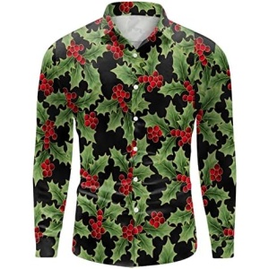 WYUTX Christmas Button Up Shirt for Men Mens Casual Thermal Long Sleeve Shirt Hawaiian Couple Matching Outfit Surfing Shirt