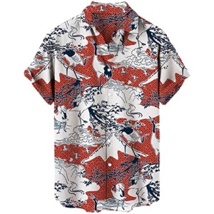 WYUTX Christmas Hawaiian Shirts for Men Big and Tall Slim Fit Dress Shirts for Men Summer Beach Shirt for Men Flower Pattern
