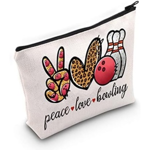 WZMPA Bowling Cosmetic Makeup Bag Bowling Lover Gifts Peace Love Bowling Ball Zipper Pouch For Women Girls (Peace Love Bowling)