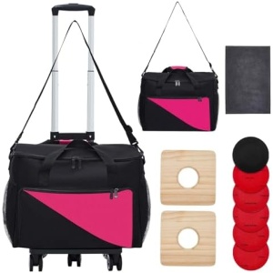 Wettarn Bowling Ball Bag Detachable 5 Roller 2 Ball Bowling Bag with Wheels Convertible Double Ball Bowling Tote Bag with 2 Wood Holder 6 Sanding Pad 1 Cleaning Pad, Gift for Men Women Bowler
