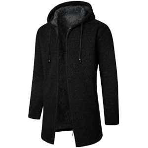 Wohelen Mens Cardigan Sweaters, Thick Full Zip Jacket Midi Length Hoodies Coat Solid Sweaters Warm Knitted Coat