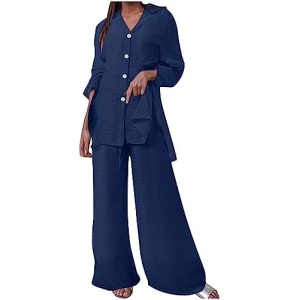 Women Linen Pants Sets Pants Sets for Women 2 Piece Straight Leg Plain Fall Summer Pants Sets 2023 Trendy Y2K