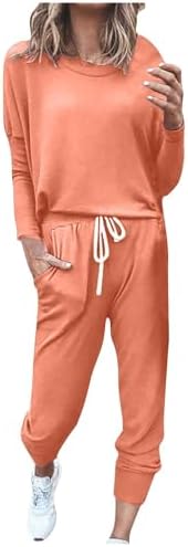 Women Solid Two-piece Sets Loose Long Sleeve Crewneck Tops Casual Elastic Drawstring Pants Fall Daily Sweatsuit 1 Women Solid Two-piece Sets Loose Long Sleeve Crewneck Tops Casual Elastic Drawstring Pants Fall Daily Sweatsuit