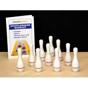 Zieglerworld Premium White Table Shuffleboard Bowling Pins - Set of 10 Pins Plus Rule Booklet