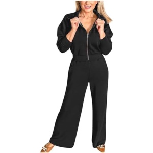 kcdigr Womens 2 Piece Outfits Sweatsuit Set 2023 Fall Oversized Half Zip Sweatshirt Wide Leg Sweatpants Tracksuit Lounge Sets
