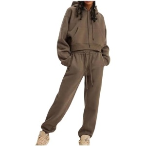uojfnhb Sweatsuit Outfits For Women 2 Piece Set Winter Fashion 2023 Fleece Hoodies Matching Sweatpants With Pockets Fall Suit
