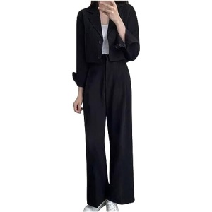 uojfnhb Women 2 Piece Set Winter Fashion 2023 Crop Blazer And Suit Pants Matching Sets Fall Casual Baggy Suit Jackets Outfits