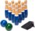 Backyard Lawn Bowling Game – Indoor and Outdoor Family Fun for Kids and Adults – 10 Wooden Pins, 2 Balls, and Mesh Carrying Bag by Hey! Play! (8-Inch), Blue & White